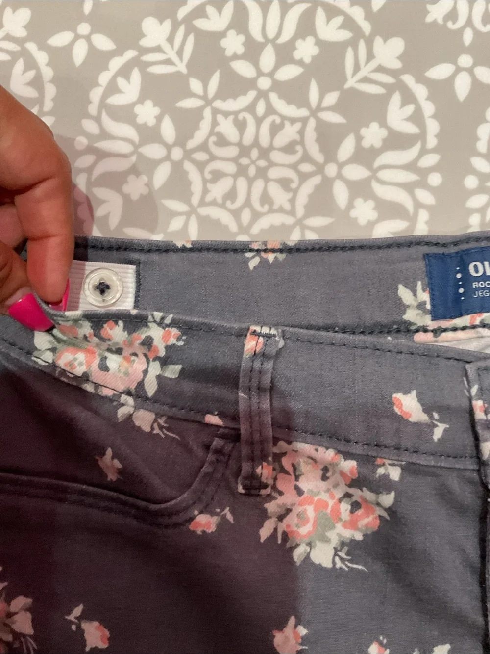 Old Navy Girls Gray Skinny Rockstar Jeggings Floral Print Size 12 Regular